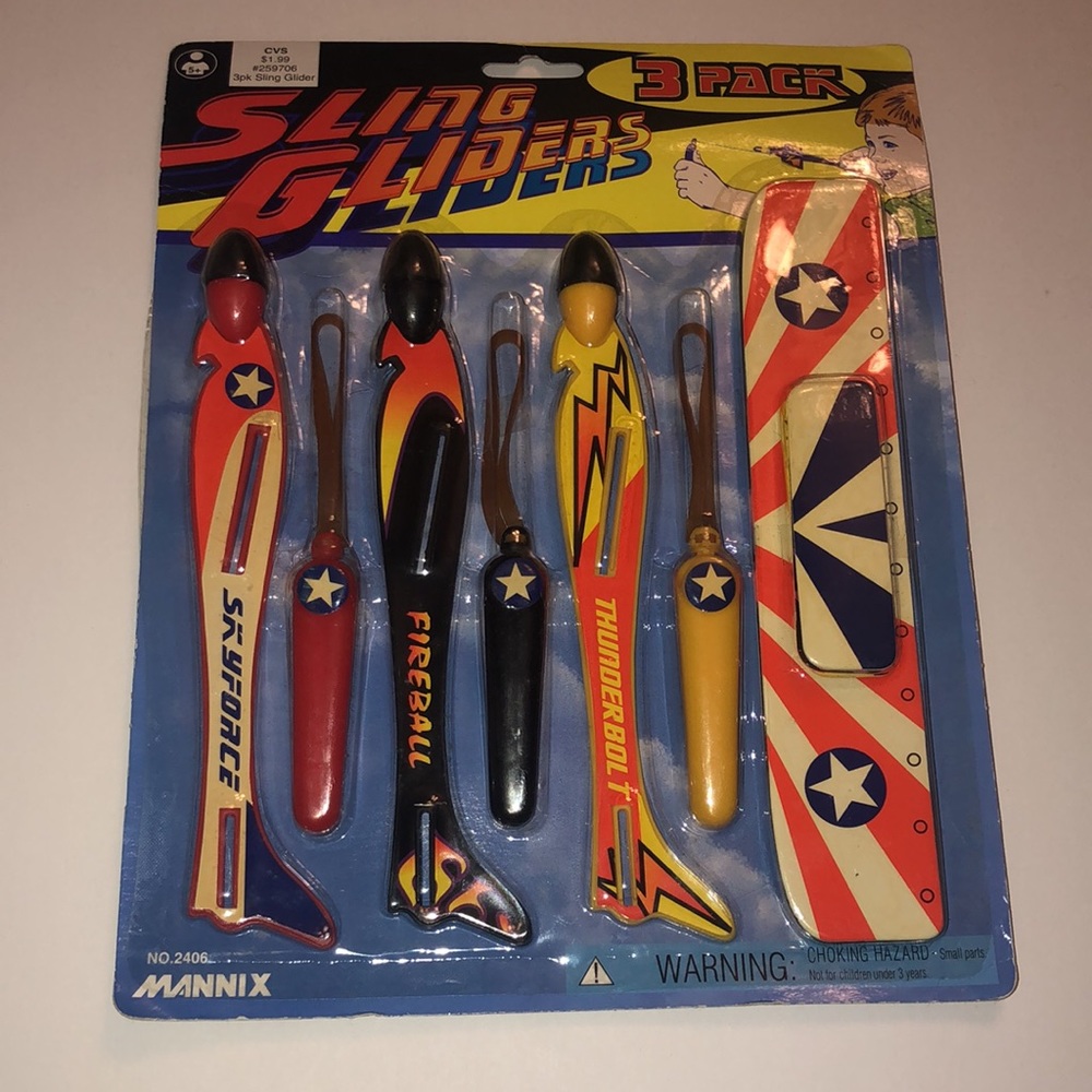 SLING GLIDERS 3-Pack ~ Mannix ~ No. 2406 ~ Fun Vintage Sling Glider Toys for 5y+